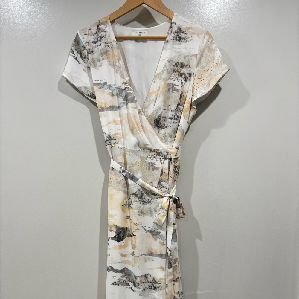 Aritzia Babaton Slit Wrap Dress in Espace/Neutral Sand Size L - Picture 4 of 13